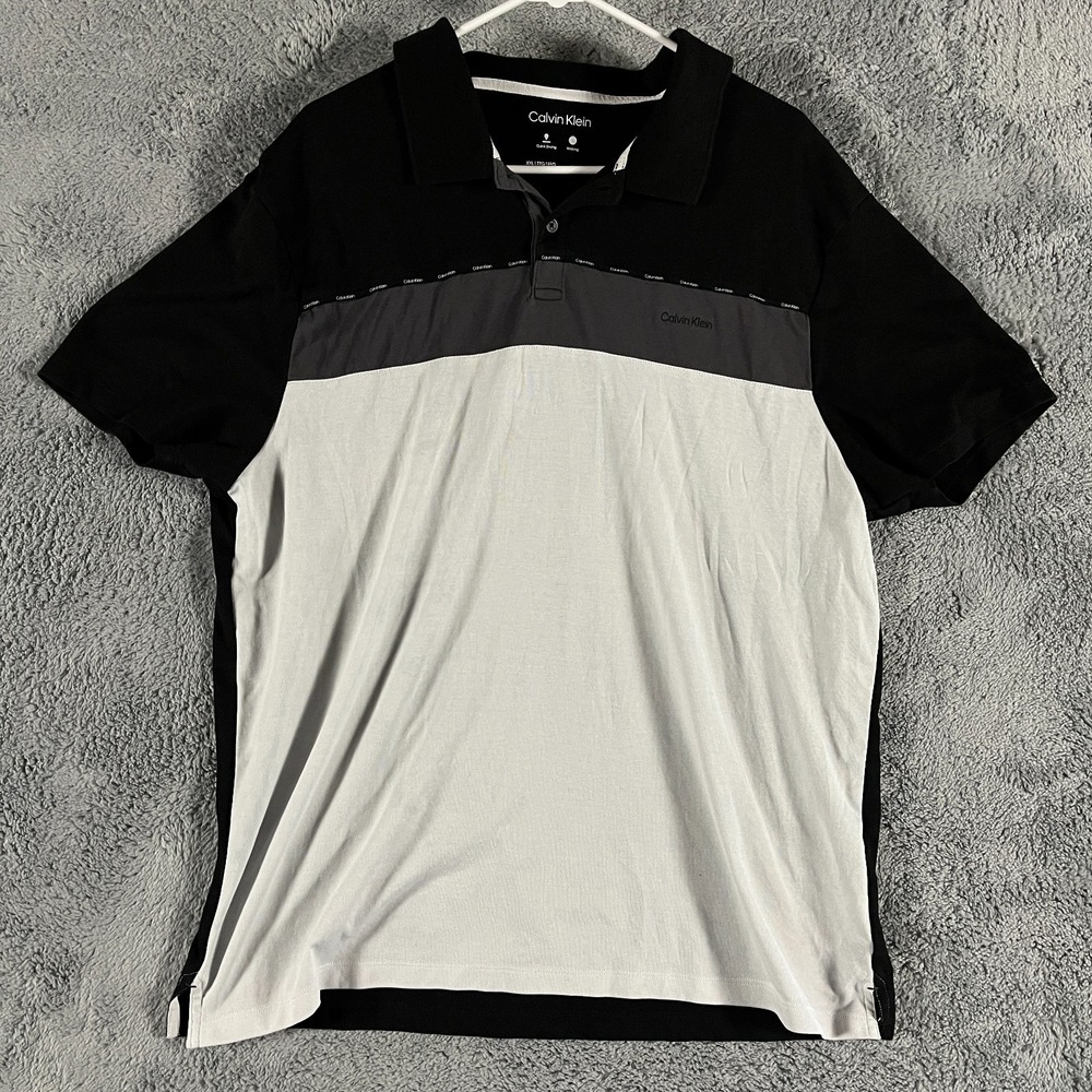 Calvin Klein Polo Shirt Men XXL Black White Colorblock Quick Dry Wicking Popover